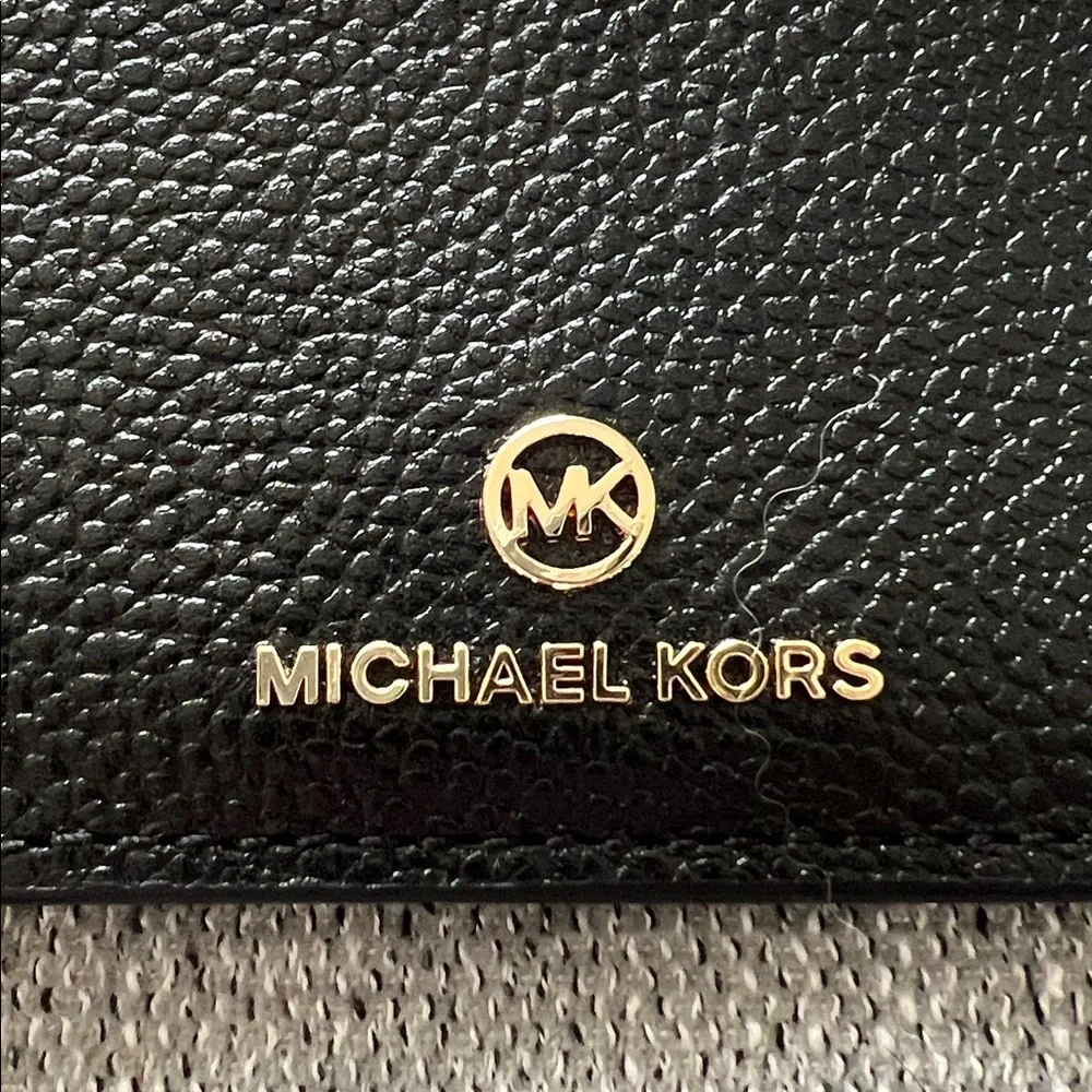 Michael Kors Black and Gold Card Holder Jet Set Charm Leather or wristlet NWT
